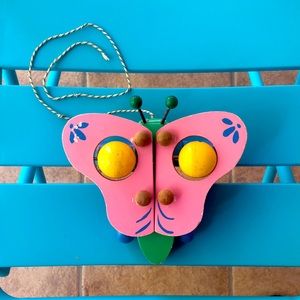Vintage Wooden Butterfly Clicking Pull Toy So Sweet Handpainted and Made